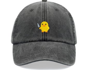Gorra de béisbol con meme de pato con cuchillo, unisex, vintage, lavada, ajustable, descolorida, deportiva, para el sol, vacaciones de verano, broma divertida
