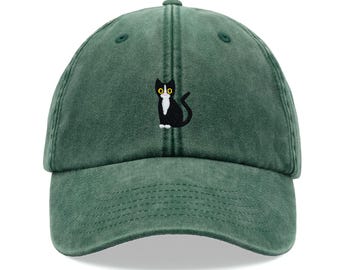 Black & White Tuxedo Cat Baseball Cap Vintage Washed Cotton Unisex Dad Hat Adjustable Funny Faded Sports Sun Summer Holiday Cat Lady Man