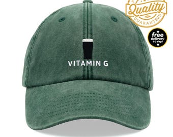 Vitamin G Pint (200+ 5 Star Reviews) Baseball Cap (The ORIGINAL BESTSELLER Washed Style) Vintage Cotton Unisex Dad Hat Adjustable Beer Stout