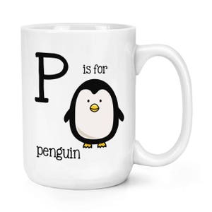 A letra P é para o copo grande de caneca de 15 onças de pinguim