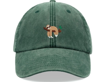 Gorra de béisbol con diseño de perezoso durmiendo, unisex, de algodón lavado vintage, ajustable, divertida, deportiva, con diseño de pájaro del sol, para vacaciones de verano
