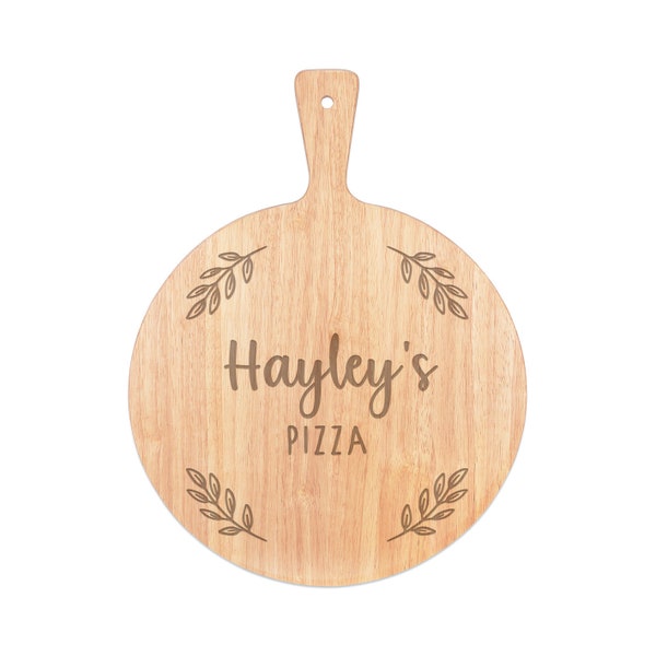 Personalised Custom Pizza Board Wreath Name Peel Serving Tray Handle Paddle Round Wooden 45x34cm