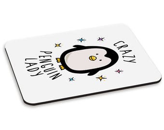 Crazy Penguin Lady PC Computer Mouse Mat Pad