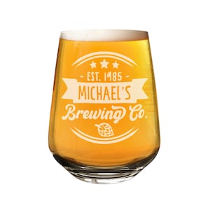 Personalisiertes Craft Beer Tumbler Glasbrauen Co Rundes Logo Jeder Name 2/3 Pint Custom Mum Grandad Auntie 18. 21. 30. 40. 50. 60.