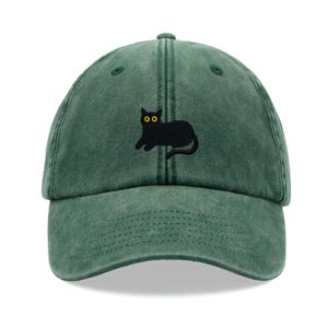 黒猫が横たわっている野球帽 ヴィンテージ ウォッシュドコットン ユニセックス お父さん帽子 調節可能 面白い 色あせた スポーツ サン サマー ホリデー 面白い猫 女性 男性