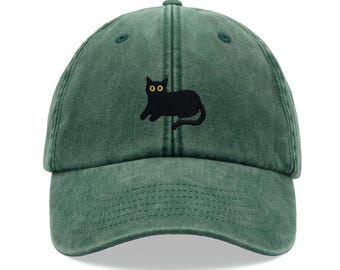 Black Cat Lying Down Baseball Cap Vintage Washed Cotton Unisex Dad Hat Adjustable Funny Faded Sports Sun Summer Holiday Funny Cat Lady Man