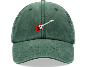 Rote E-Gitarre Baseballkappe Vintage Washed Cotton Unisex Dad Hat Verstellbar Rock N Roll Musik Rocker Rockstar Festival Sommer
