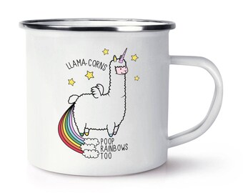 Tazza Gift Base 10oz Con Stampa "Llama-Corns Poop Rainbows Too", Ceramica Bianca, Lavabile In Lavastoviglie E Microonde