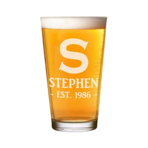 Pint Personalizada Batidora de Vidrio Big Letter Est Fecha Cualquier Nombre Cerveza Artesanal Sidra Custom Dad Grandad Feliz Cumpleaños 18º 21º 30º 40º 50º 60º