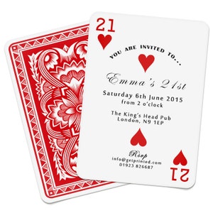 Personalised Playing Card Invitations Invites Birthday Wedding Save the Date Party Casino Las Vegas Poker Deck