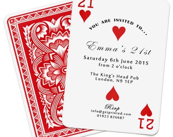 Personalised Playing Card Invitations Invites Birthday Wedding Save the Date Party Casino Las Vegas Poker Deck