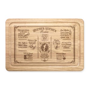 Witches Kitchen Rules Rectangular Wooden Chopping Board Serving Meat Cheese Charcuterie Funny Gift Witchin