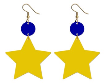 EU Star Solid Original Hook Earrings Gold Plated Acrylic European Union Europe Flag Anti Brexit