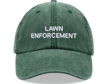 LAWN ENFORCEMENT Baseball Cap Vintage Washed Cotton Unisex Dad Hat Adjustable Faded Sports Sun Summer Holiday Hiking Funny Gardener