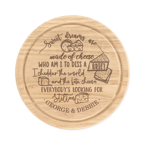 Personalised Sweet Dreams Are Made Of Cheese Board Round 25cm Wooden Chopping Custom Christmas