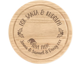 Personalised Christmas Eve Treat Board Classic Santa Round 25cm Wooden Chopping Snack Father Christmas Rudolph Custom