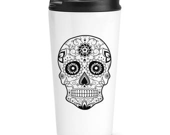 Black Sugar Candy Skull Travel Mug Cup