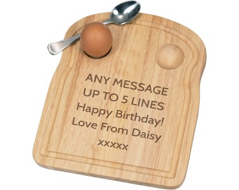 Personalised Custom Any Message Text Name Breakfast Dippy Egg Cup Board Wooden Easter