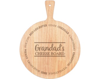 Personalised Name Cheese Types Circle Cheese Board Paddle Serving Tray Handle Round Wooden 45x34cm