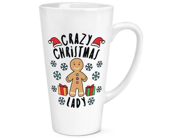 Crazy Christmas Lady Snowflakes 17oz Large Latte Mug Cup - Funny Secret Santa