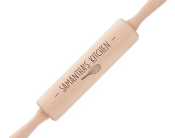 Personalised Rolling Pin Name Kitchen Whisk Revolving Wooden Any Name Custom Baking