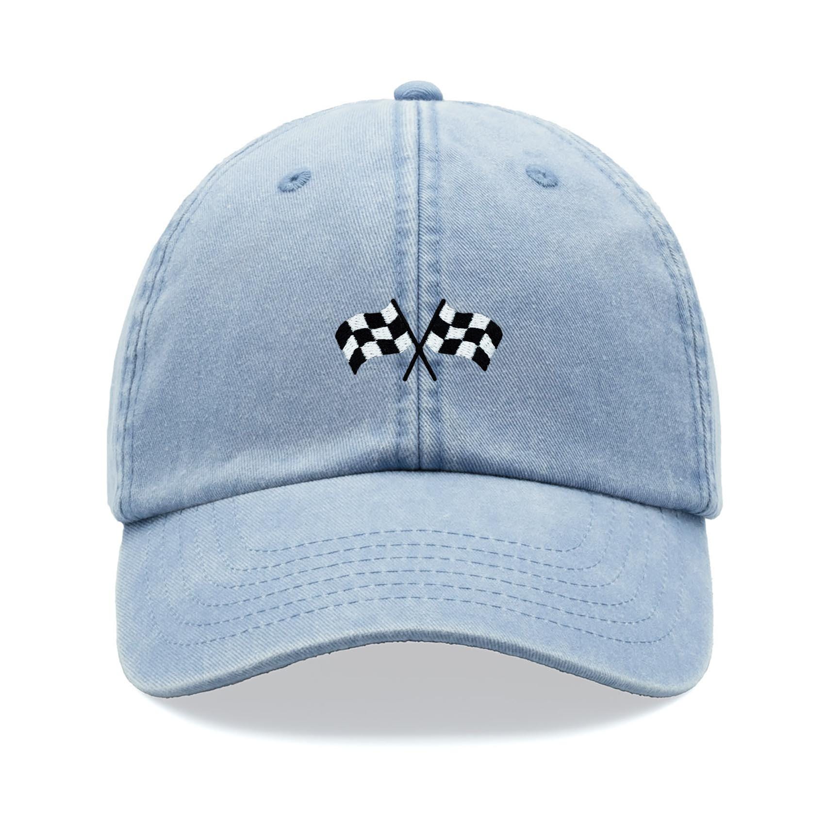 Chequered Racing Flag Baseball Cap Vintage Washed Cotton 