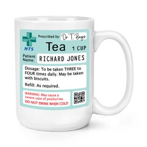 Grande tasse de thé personnalisée de 15 oz avec ordonnance, nom personnalisé, collègue de travail, blague drôle, fête des pères