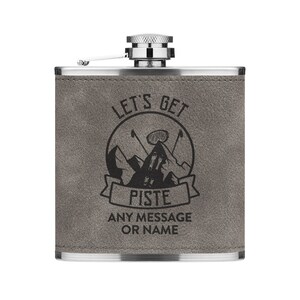 Fiaschetta In Acciaio Inox 177 Ml Con Custodia In Pelle Sintetica Marrone, Incisione 'Beware Crazy Skiing Lady', Gift Base