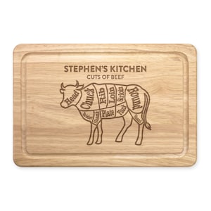 Personalised Name Cuts Of Beef Steak Cow Butchers Guide Rectangular Wooden Chopping Board Meat Serving Board