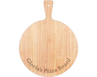 Personalised Custom Pizza Board Message Bottom Curved Serving Tray Handle Paddle Round Wooden 45x34cm