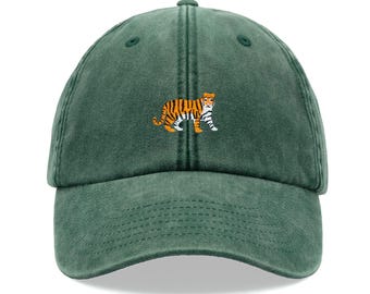 Tiger Baseball Cap Vintage Washed Unisex Dad Hat Adjustable Faded Sports Sun Summer Beach Holiday Jungle Funny Safari Animal Cat