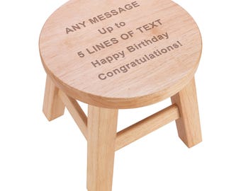 Personalised Wooden Stool Any Message Up To 5 Lines, Step Table Solid Wood Toddler Seat, Nursery Gift | 25cm X 25cm (COMES PRE-ASSEMBLED)