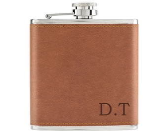 Personalizzate Iniziali X Est Birth Data 6oz pelle Sintetica Hip Flask Marroncino