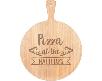 Personalised Custom Pizza Board Pizza At The Name Serving Tray Handle Paddle Round Wooden 45x34cm