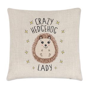 Crazy Hedgehog Lady Linen Cushion Cover
