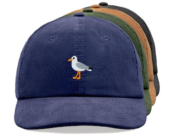 Seagull Corduroy Baseball Cap Vintage Unisex Dad Hat Adjustable Sun Summer Holiday Skiing Bird Seaside Beach Funny