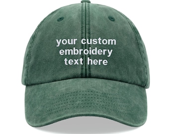 Gorra de béisbol personalizada con cualquier mensaje personalizado, gorra unisex de algodón lavado vintage, gorra deportiva ajustable con efecto descolorido para el sol * ENTREGA CON SEGUIMIENTO GRATUITA *