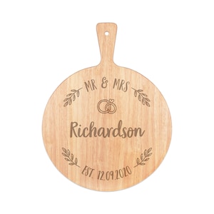 Custom Pizza Board Personalizado Sr. Sra. Wreath Aniversario de Boda Peel Paddle Round Madera 45x34cm