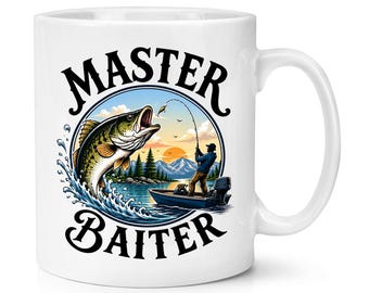 Master Baiter Fishing 10oz Mug Cup Funny Joke Dad Fathers Day Grandad Rude Insult Birthday Fisherman Sailing Boat Fish Carp Diem Parody