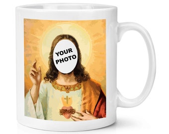 Taza de 10 oz con foto recortada de Jesús personalizada, divertida broma