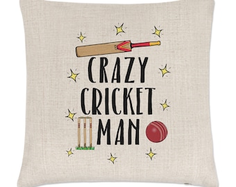 Crazy Cricket Man Linen Cushion Cover