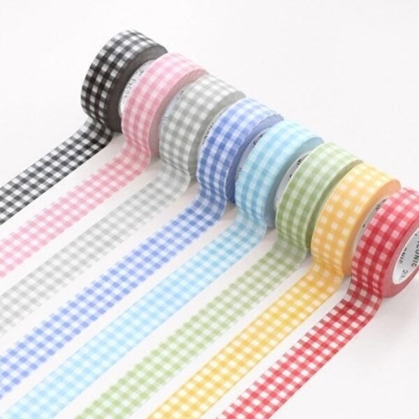 Gingham Washi Tape [8colors] / Masking Tape / Scrapbooking / Decoration / Planner Stickers Tape Journal Craft Supplies DIY dubudumo