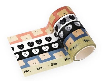 Masking Tape 5er SET [Herz Bär] / Washi Tape / Scrapbooking / Dekoration / Planner Sticker Tape Journal DIY Dubudumo Grau