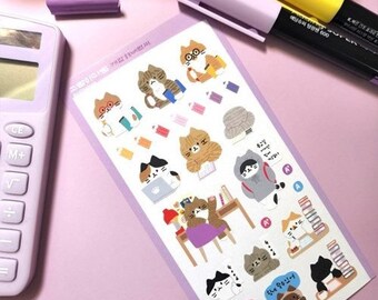 Deco Seal Sticker_Study / Kitty Journal Seal Stickers / Scrapbooking / Decorative Stickers / Journal / Scrapbook / School Sticker