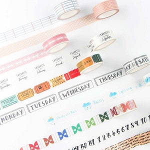 Washi Tape 7types / Ticket, Date Masking Tape / Scrapbooking / Dekoration / Planer Sticker / Journal / Schulbedarf / DIY / Grid Bild 1