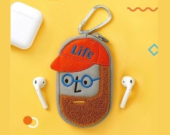 Beard Man Key Ring Pouch [2Types] AirPods Case, AirPods Pro Case, Key Ring, Key Chain, Bag Accessories, Gift for Women, School Supplies