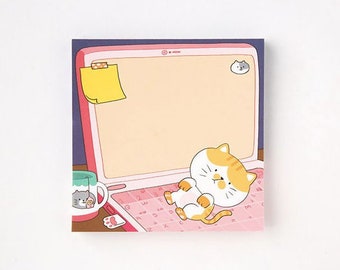 Cat Notepads/ Cat on the Laptop / Colorful Notepad / Memo Pad / Scrapbooking / Christmas Gift / Cute Stationery / School Supplies / Kitty