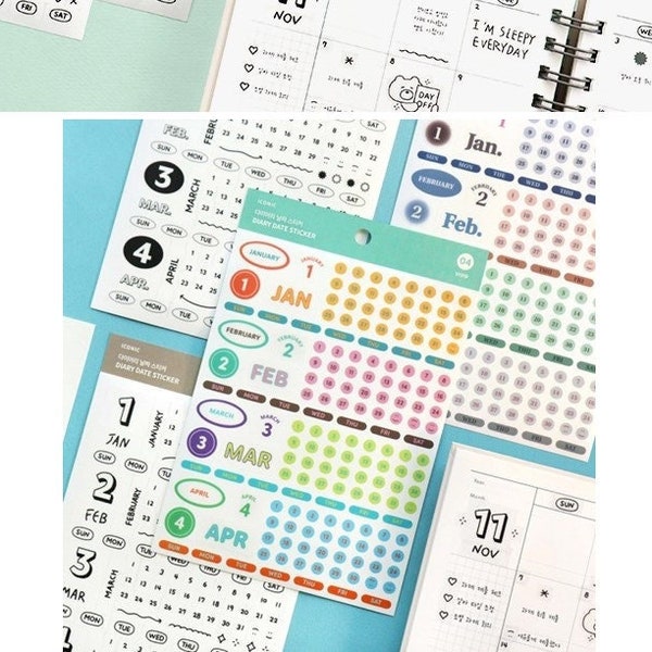 Diary Date Sticker ver.03 / Transparent Date Sticker, Diary Sticker, Deco Point Sticker, Journal Sticker, Planner Sticker, dubudumo