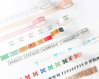 Washi Tape [7types] / Ticket, Date Masking Tape / Scrapbooking / Decoration / Planner Stickers / Journal / School Supplies / DIY / Grid