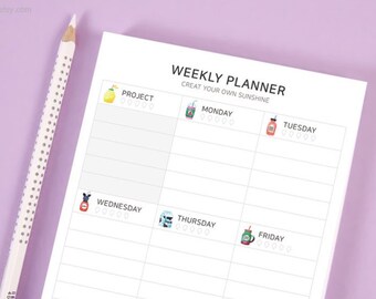 Weekplanner Kladblok / Weekplan Memo pad / Kladblokken / Memo pads / Sticky Note / Briefpapier / Scrapbooking / Scrapbooking / Studieplan